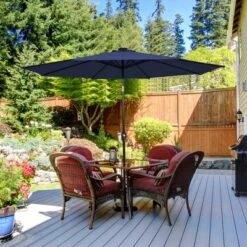 Costway 9 FT Patio Solar Umbrella LED Patio Market Steel Tilt With Crank Outdoor Navy