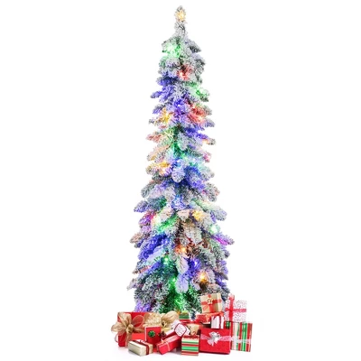 Costway 4 FT/5FT/6FT Pre-Lit Slim Christmas Tree Flocked Xmas Decoration 11 Modes 100 LED Lights 11 Costway 4 FT/5FT/6FT Pre-Lit Slim Christmas Tree Flocked Xmas Decoration 11 Modes 100 LED Lights - Image 9