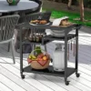 Costway Rolling Grill Cart 3-Shelf BBQ Table Pizza Oven Stand With Trash Bag Holder & Hooks