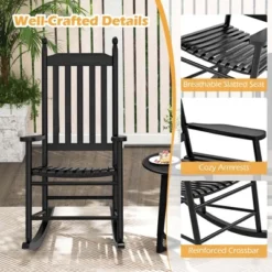 Costway Outdoor Wooden Rocking Chair With Solid Rocking Base Slatted Seat & Back Patio Black/Brown/White -Costway GUEST 412e6071 d5e5 45ae b794 96b2409d1438