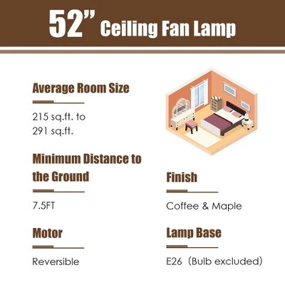 Costway 52'' Ceiling Fan With Light Reversible Crystal Ceiling Fan Lamp W/Remote Control 8 Costway 52'' Ceiling Fan With Light Reversible Crystal Ceiling Fan Lamp W/Remote Control - Image 6