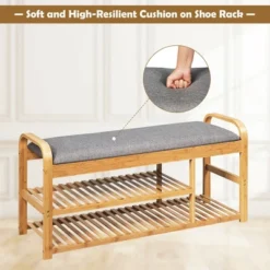 Costway Shoe Rack Entryway 3-Tier Bamboo Shoe Bench Organizer W/Cushion Modern Stool 16 Costway Shoe Rack Entryway 3-Tier Bamboo Shoe Bench Organizer W/Cushion Modern Stool -Costway GUEST 416b7854 57eb 490b 84e9 74a9231fc26f