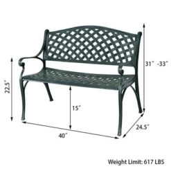 Costway 40'' Outdoor Antique Garden Bench Aluminum Frame Seats Chair Patio Garden Furni