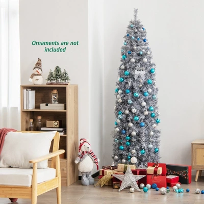 Costway 7 FT Pre-Lit Christmas Tree Hinged Slim Pencil W/ 350 LED Lights 670 Branch Tips 4 Costway 7 FT Pre-Lit Christmas Tree Hinged Slim Pencil W/ 350 LED Lights 670 Branch Tips - Image 2