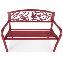 Costway Patio Garden Bench Park Yard Outdoor Furniture Cast Iron Porch Chair Red -Costway GUEST 422c6d68 11d7 46ab 93d3 f1df457c123d