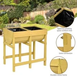 Costway Raised Wooden V Planter Elevated Vegetable Flower Bed Free Standing Planting With Liner -Costway GUEST 42557af6 1699 4a1a 9fa6 b749d00153ed