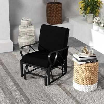 Costway 2 PCS Patio Rocking Chair With Cushion Heavy-Duty Metal Frame Smooth Glider Outdoor Black/Gray/Navy 5 Costway 2 PCS Patio Rocking Chair With Cushion Heavy-Duty Metal Frame Smooth Glider Outdoor Black/Gray/Navy - Image 3