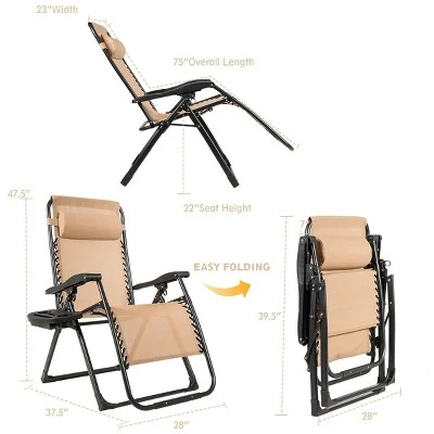 Costway 2PC Oversize Lounge Patio Heavy Duty Folding Recliner 3 Costway 2PC Oversize Lounge Patio Heavy Duty Folding Recliner