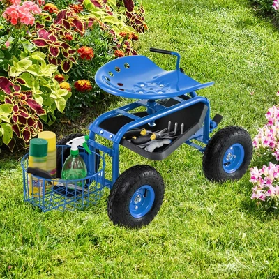 Costway Garden Cart Rolling Work Seat Wagon Scooter For Planting With Extendable Handle Blue/Red/Green 5 Costway Garden Cart Rolling Work Seat Wagon Scooter For Planting With Extendable Handle Blue/Red/Green - Image 3