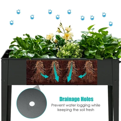 Costway Raised Garden Bed Elevated Planter Box On Wheels Steel Planter W/Shelf 7 Costway Raised Garden Bed Elevated Planter Box On Wheels Steel Planter W/Shelf - Image 5