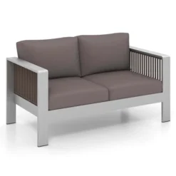 Costway Patio Aluminum Loveseat Sofa Outdoor Furniture Set With Thick Back & Seat Cushions Grey -Costway GUEST 43601375 1abf 4714 9170 e269d819a0dd