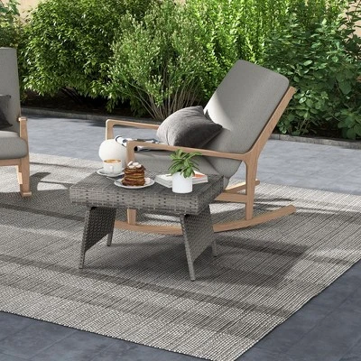 Costway Patio Folding Rattan Wicker Side Table End Coffee Table Portable Garden Mix Grey 5 Costway Patio Folding Rattan Wicker Side Table End Coffee Table Portable Garden Mix Grey - Image 3