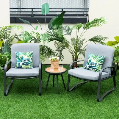 Costway 3pcs Patio Bistro Conversation Set DPC Tabletop Metal Cushioned Chairs Outdoor 5 Costway 3pcs Patio Bistro Conversation Set DPC Tabletop Metal Cushioned Chairs Outdoor - Image 3
