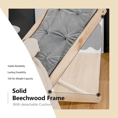 Costway Foldable Wood Beach Sling Chair 3-Position Adjustable Beech Chair W/Free Cushion 6 Costway Foldable Wood Beach Sling Chair 3-Position Adjustable Beech Chair W/Free Cushion - Image 4