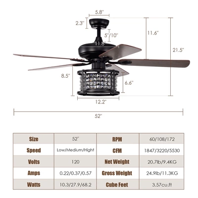Costway 52'' Ceiling Fan With Light Reversible Crystal Ceiling Fan Lamp W/Remote Control 11 Costway 52'' Ceiling Fan With Light Reversible Crystal Ceiling Fan Lamp W/Remote Control - Image 9