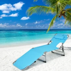 Costway Outdoor Beach Lounge Chair Folding Chaise Lounge With Pillow BlueBlue&GreenBlackGreyTurquoisePinkBeigeLight Pink -Costway GUEST 43b0670f 06e3 43a4 a2c3 8953a7f74744