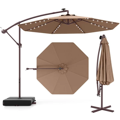 Costway Patio 10FT Hanging Offset Umbrella 32 LED Lights Sand Bag Outdoor Cross Base Beige/Turquoise/Dark Gray/Wine/Coffee/Navy 13 Costway Patio 10FT Hanging Offset Umbrella 32 LED Lights Sand Bag Outdoor Cross Base Beige/Turquoise/Dark Gray/Wine/Coffee/Navy - Image 11