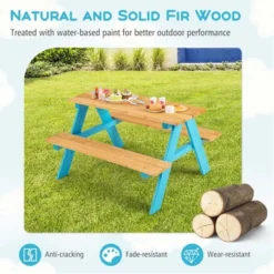 Kids Picnic Table Set Children Outdoor Wooden Table With Bench Seats Backyard -Costway GUEST 43d1b8ca ba8d 465d a96e ff5c530ee7dd