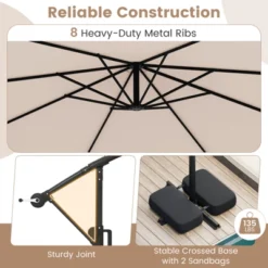 Costway 10 FT Solar Offset Hanging Umbrella With 96 Solar Multi-colored Flowing LED Lights Beige/Coffee/Gray/Navy/Red/Turquoise -Costway GUEST 43d85cb8 e101 4497 96b5 4dd77df3bbbc