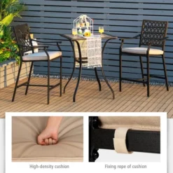 Costway 3 PCS Patio Bar Stool Square Table Bistro Set Cushioned Chairs Armrest -Costway GUEST 440fa544 ff3c 468f a58a a077e0e5b617