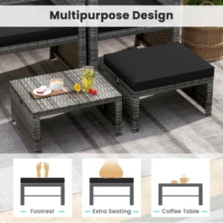 Costway Patio Ottomans Set Of 2 PE Rattan Footstools With Removable Cushions & Metal Frame Red/Gray/Black/White/Turquoise/Navy -Costway GUEST 447141e3 9880 4cac b96f 9610525cd47d
