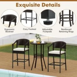 Costway 3 PCS Patio Rattan Bar Set Wicker Armchairs & Round Table With Tempered Glass Top -Costway GUEST 447aa437 538b 426d 93f5 81da05b3f14e