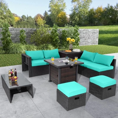 Costway 9 PCS Patio Furniture Set With 32" Fire Pit Table 50,000 BTU Square Propane Fire Pit Black/Grey/Navy/Red/Turquoise/White 16 Costway 9 PCS Patio Furniture Set With 32" Fire Pit Table 50,000 BTU Square Propane Fire Pit Black/Grey/Navy/Red/Turquoise/White - Image 14