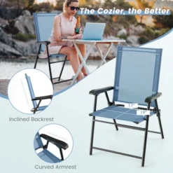 Costway Patio Portable Armrests Chair Folding Sling Back Chair Blue -Costway GUEST 44c15cdf 6be5 48c4 90f4 8cec5b8116e0