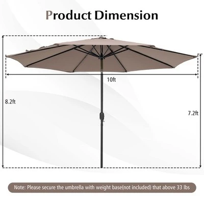 Costway Outdoor Heavy Duty Market Umbrella With Tilt Mechanism Crank Handle 8 Sturdy Ribs Tan 4 Costway Outdoor Heavy Duty Market Umbrella With Tilt Mechanism Crank Handle 8 Sturdy Ribs Tan - Image 2