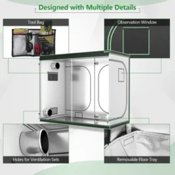 Costway 4x8 Grow Tent, 96''x48''x80'' High Reflective Mylar W/Observation Window GrayBlack -Costway GUEST 44ea6bd5 94a9 4251 9c57 fd60b3517dee