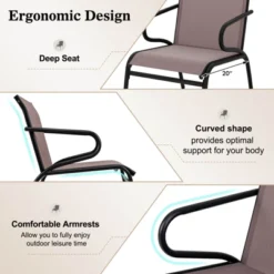 Costway Patio Chairs Set Of 2/4/6 With Breathable Fabric & Metal Frame Armrests For Poolside Brown/Gay -Costway GUEST 44f404d8 8cb6 4202 99c5 032d4143219c