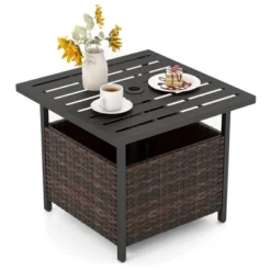Costway Rattan Wicker Steel Side Table Outdoor Furniture Deck Garden Patio Pool Black/Gray/Brown -Costway GUEST 452932d9 9168 4907 b7e9 681d0f0bdd8f