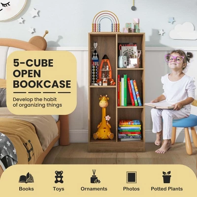 Costway 5-Cube Bookcase For Kids 41" Wooden Toy Storage Organizer For Kid's Room White/Natural 8 Costway 5-Cube Bookcase For Kids 41" Wooden Toy Storage Organizer For Kid's Room White/Natural - Image 6