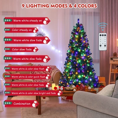 Costway 6ft Pre-lit Hinged Christmas Tree W/ Remote Control & 9 Lighting Modes 8 Costway 6ft Pre-lit Hinged Christmas Tree W/ Remote Control & 9 Lighting Modes - Image 6