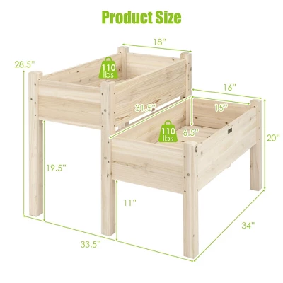 Costway 2 Tier Wooden Raised Garden Bed Elevated Planter Box W/Legs Drain Holes 3 Costway 2 Tier Wooden Raised Garden Bed Elevated Planter Box W/Legs Drain Holes