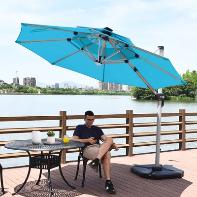 Costway 10ft Solar LED Patio Umbrella 360Degree Rotation W/USB Turquoise 6 Costway 10ft Solar LED Patio Umbrella 360Degree Rotation W/USB Turquoise - Image 4