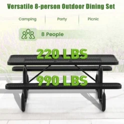 Costway 72" Coated Steel Camping Table With Seats Outdoor Picnic Table & Bench Set For 8 Black 17 Costway 72" Coated Steel Camping Table With Seats Outdoor Picnic Table & Bench Set For 8 Black -Costway GUEST 45da2cee c3fa 4ea2 9ca6 4549a32ccc8f