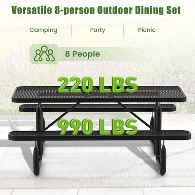 Costway 72" Coated Steel Camping Table With Seats Outdoor Picnic Table & Bench Set For 8 Black 8 Costway 72" Coated Steel Camping Table With Seats Outdoor Picnic Table & Bench Set For 8 Black - Image 6