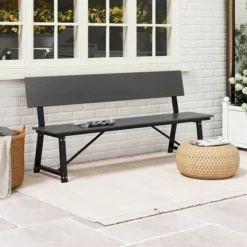 Costway 1/2 PCS 4-Person Bench With All-Weather HDPE Seat & Back Heavy-Duty Metal Support Grey