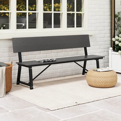 Costway 1/2 PCS 4-Person Bench With All-Weather HDPE Seat & Back Heavy-Duty Metal Support Grey 3 Costway 1/2 PCS 4-Person Bench With All-Weather HDPE Seat & Back Heavy-Duty Metal Support Grey