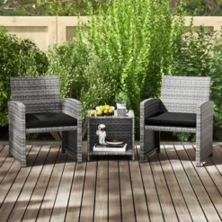 Costway 3 PCS Patio Furniture Set With Tempered Glass Coffee Table & Soft Seat Cushions Gray/Black/White -Costway GUEST 460c0b6b 6e75 4777 a12e 360f5201d979