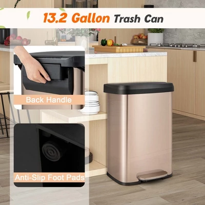 Costway 13.2 Gallon Step Trash Can Stainless Steel Airtight Garbage Bin For Home Kitchen Golden/Silver 8 Costway 13.2 Gallon Step Trash Can Stainless Steel Airtight Garbage Bin For Home Kitchen Golden/Silver - Image 6