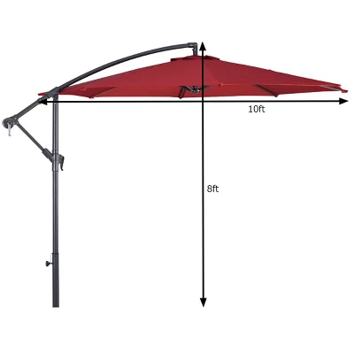 Costway 10' Hanging Umbrella Patio Sun Shade Offset Outdoor Market W/t Cross Base Burgundy 4 Costway 10' Hanging Umbrella Patio Sun Shade Offset Outdoor Market W/t Cross Base Burgundy - Image 2