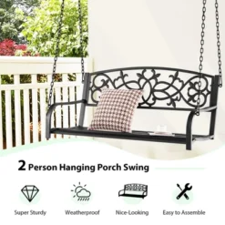 Costway 2-Person Metal Outdoor Porch Swing Hanging Patio Bench 485 Lbs Capacity BlackBrown -Costway GUEST 4662d179 18a3 482e b580 3e86df609322