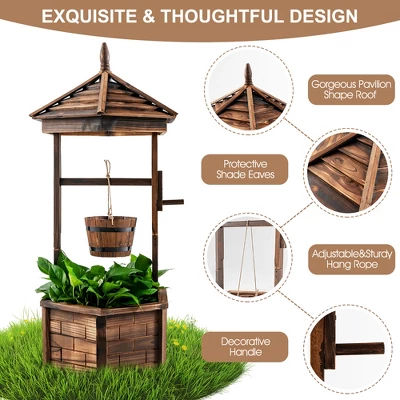 Costway Wooden Wishing Well Hexagonal Bucket Flower Plants Planter Patio Garden Decor 10 Costway Wooden Wishing Well Hexagonal Bucket Flower Plants Planter Patio Garden Decor - Image 8