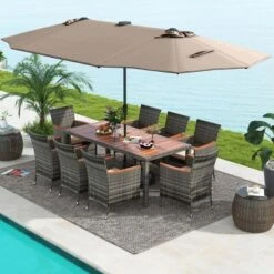 Costway 11 PCS Patio Dining Set With 15 Ft Double-Sided Patio Umbrella 8 Armchairs Blue/Beige/Orange/Wine -Costway GUEST 46b3361d 7326 4625 8d2f a7a95de6b67b
