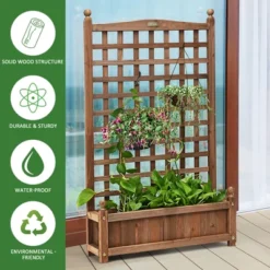 Costway 2 PCS Solid Wood Planter Box With Trellis Weather-Resistant 25"x11"x48" -Costway GUEST 47117820 35d0 482d b842 0301ad3b5a7b
