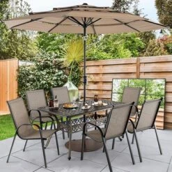 Costway 59'' Outdoor Dining Table All-Weather Cast Aluminum Umbrella Hole 6 Person Bronze -Costway GUEST 477a4976 99d3 4718 87d1 13d9aa5f4731