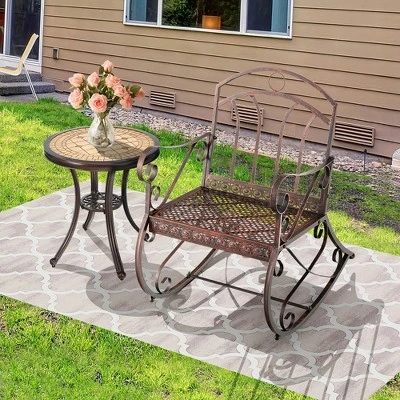 Costway Patio Rocking Chair Art Scroll Rocker Backrest Armrests Antique Copper Backyard 3 Costway Patio Rocking Chair Art Scroll Rocker Backrest Armrests Antique Copper Backyard