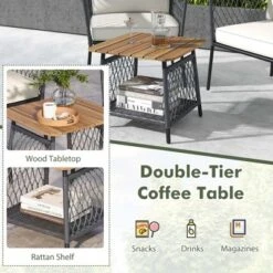 Costway 3 PCS Patio Furniture Set With 2-Tier Coffee Table Acacia Wood Armrests Tabletop -Costway GUEST 47b28014 d28c 49bb 849c 5f3cf48a5ac6